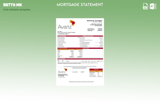 модерен стил Никарагва Банко Аванц изјава за хипотека Шаблон за шаблон Word и PD